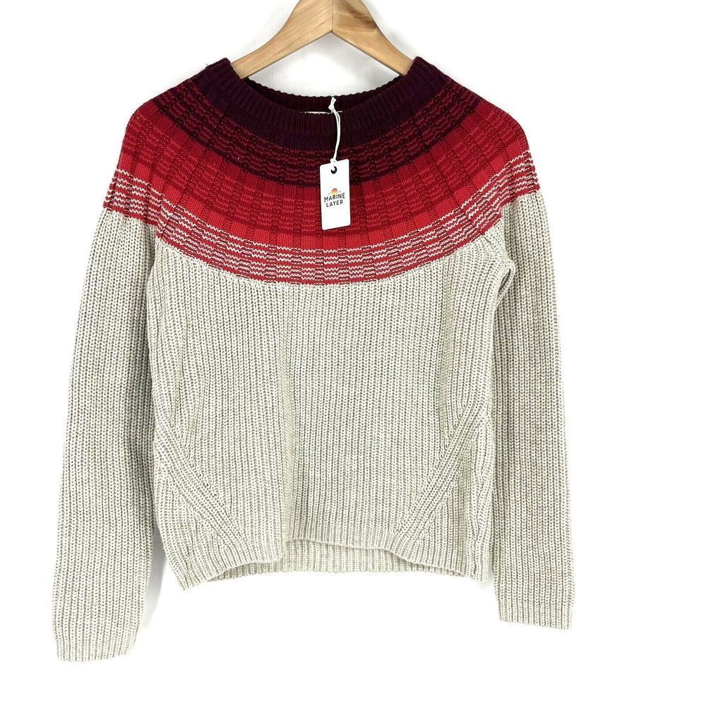 Marine Layer Sweater Size XS Womens Red Gray Ombre Stripe Demi Cotton Wool Rib